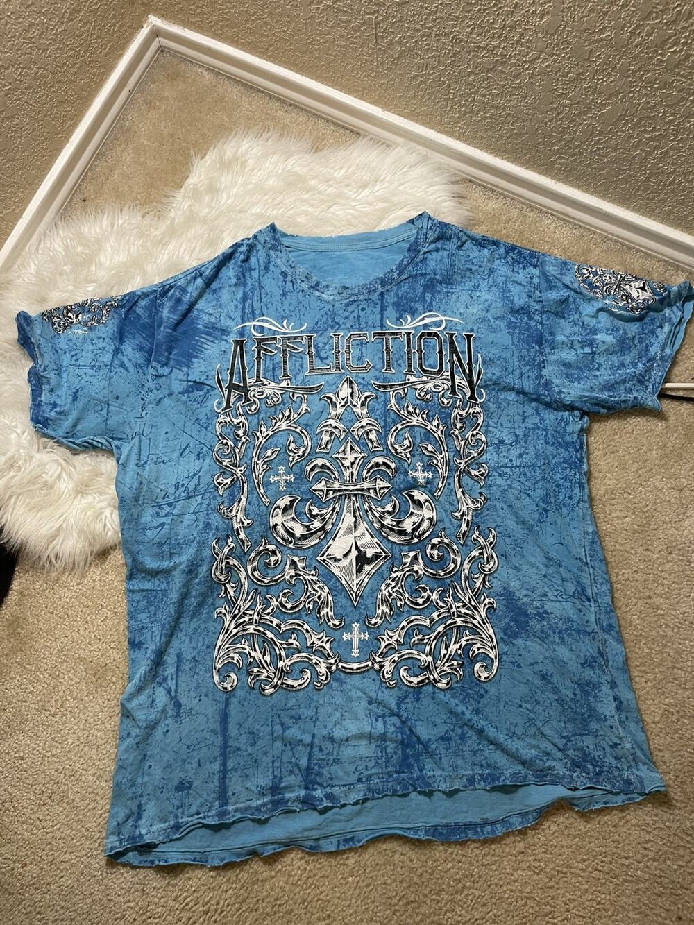 AOP Reversible Blue Affliction tie-dye shirt Y2K XL/2XL (See Measurements)